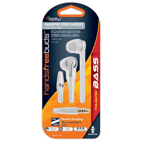 Power Up! Earbuds Flat Cord w/mic-Wht 192-531314